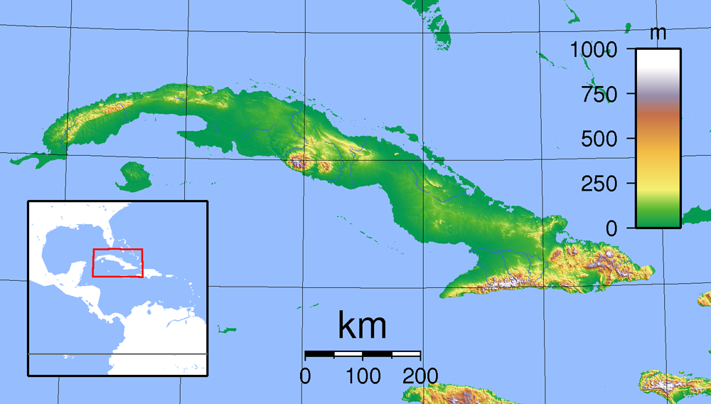 Mapa fizyczna Kuby